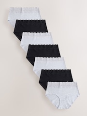 Black/White/Grey Midi Cotton and Lace Knickers 7 Pack - Image 1 of 10