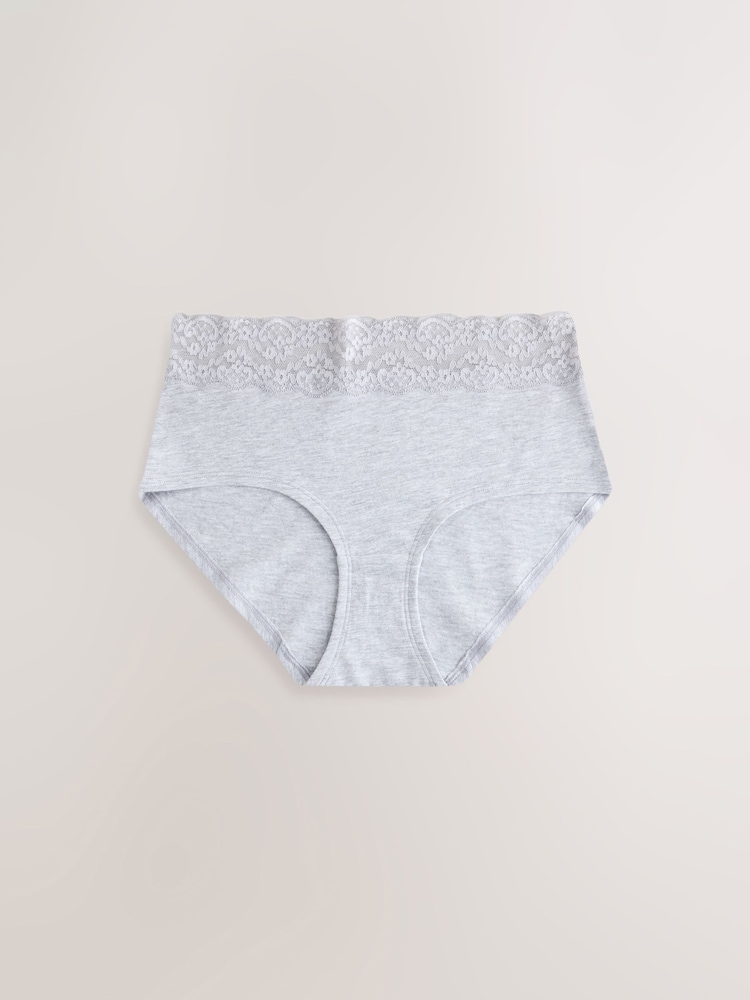 Black/White/Grey Midi Cotton and Lace Knickers 7 Pack - Image 2 of 10 Black/White/Grey Midi Cotton and Lace Knickers 7 Pack - Image 2 of 10