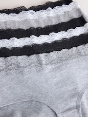 Black/White/Grey Midi Cotton and Lace Knickers 7 Pack - Image 9 of 10