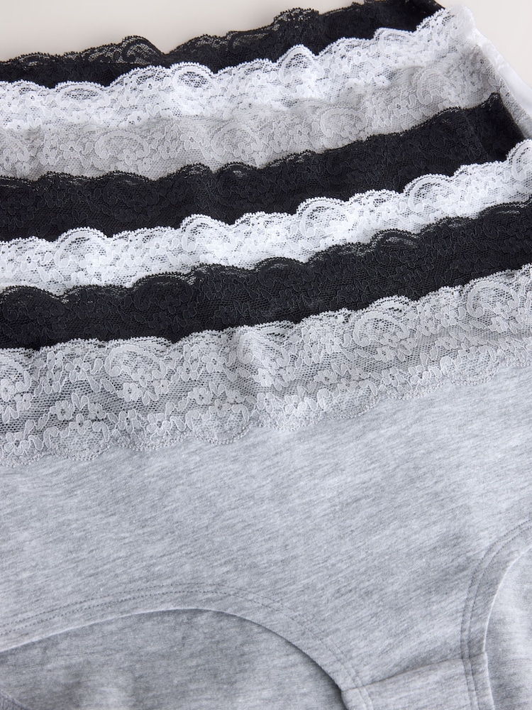 Black/White/Grey Midi Cotton and Lace Knickers 7 Pack - Image 9 of 9