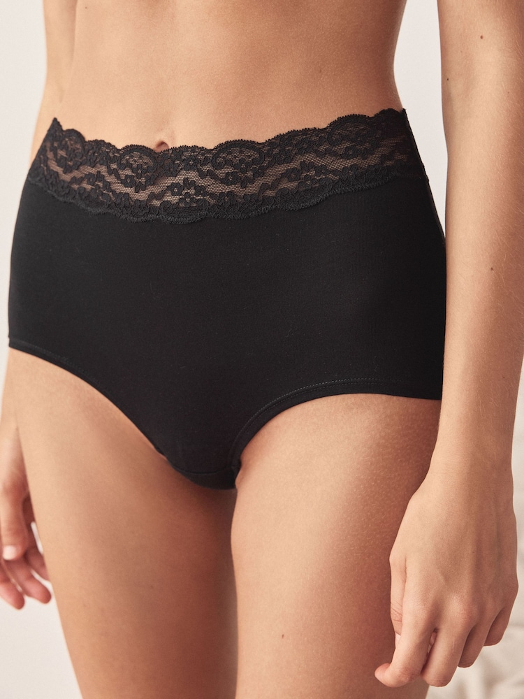 Black/White/Grey Full Brief Cotton and Lace Knickers 7 Pack - Image 1 of 4