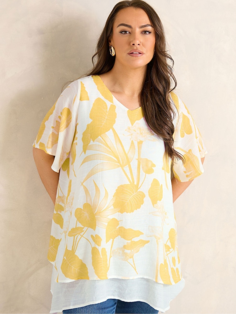 Evans Yellow Double Layer Angel Sleeve Top - Image 1 of 5
