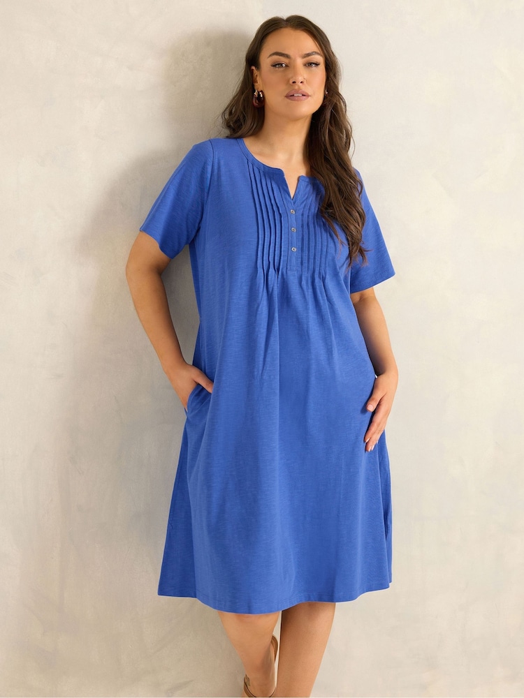 Evans Blue Short Sleeve Knee Length Henley Dress - Image 1 of 5 Evans Blue Short Sleeve Knee Length Henley Dress - Image 1 of 5