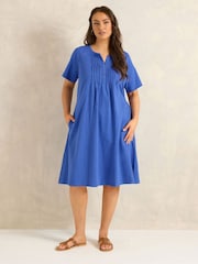 Evans Blue Short Sleeve Knee Length Henley Dress - Image 2 of 5