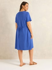 Evans Blue Short Sleeve Knee Length Henley Dress - Image 3 of 5