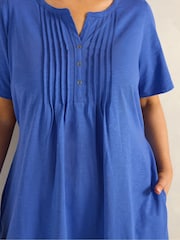 Evans Blue Short Sleeve Knee Length Henley Dress - Image 4 of 5