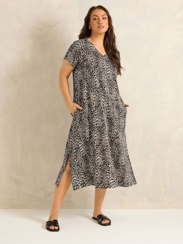 Evans Black Short Sleeve Slub Jersey Dress - Image 1 of 5
