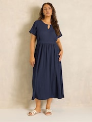 Evans Blue Textured Bar Detail Dress - Image 1 of 5