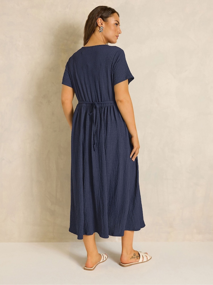 Evans Blue Textured Bar Detail Dress - Image 2 of 5