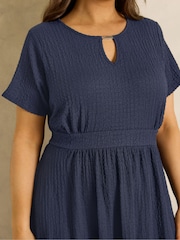 Evans Blue Textured Bar Detail Dress - Image 3 of 5