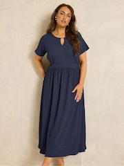 Evans Blue Textured Bar Detail Dress - Image 4 of 5
