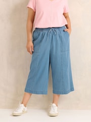 Evans Blue Cropped Wide Leg Pull On Trousers - Image 1 of 5