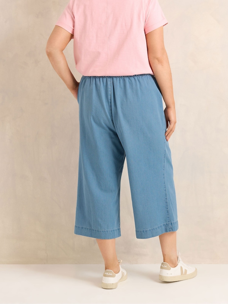 Evans Blue Cropped Wide Leg Pull On Trousers - Image 2 of 5 Evans Blue Cropped Wide Leg Pull On Trousers - Image 2 of 5