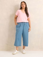 Evans Blue Cropped Wide Leg Pull On Trousers - Image 3 of 5