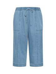Evans Blue Cropped Wide Leg Pull On Trousers - Image 5 of 5