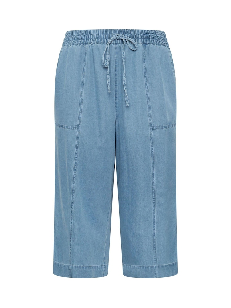 Evans Blue Cropped Wide Leg Pull On Trousers - Image 5 of 5 Evans Blue Cropped Wide Leg Pull On Trousers - Image 5 of 5