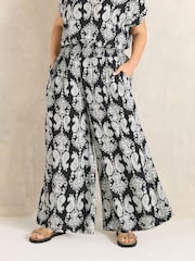 Evans Black Abstract Print Shirred Waist Trousers - Image 1 of 5