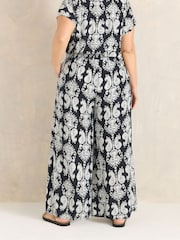 Evans Black Abstract Print Shirred Waist Trousers - Image 3 of 5