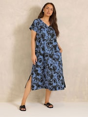 Evans Navy Blue Short Sleeve Slub Jersey Dress - Image 1 of 5