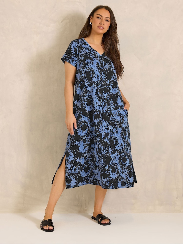 Evans Navy Blue Short Sleeve Slub Jersey Dress - Image 1 of 5