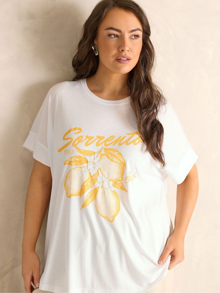 Evans White Lemon Print Graphic T-Shirt - Image 1 of 5