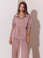 Lipsy Drawstring Waist Quater Loungewear Set Zip with Modal - Bilde 1 av 6
