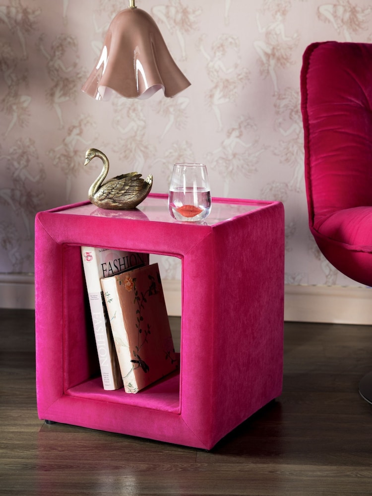 Rockett St George Luxe Needlecord Velvet Harrys Pink Starlet Side Table - Image 1 of 7 Rockett St George Luxe Needlecord Velvet Harrys Pink Starlet Side Table - Image 1 of 7