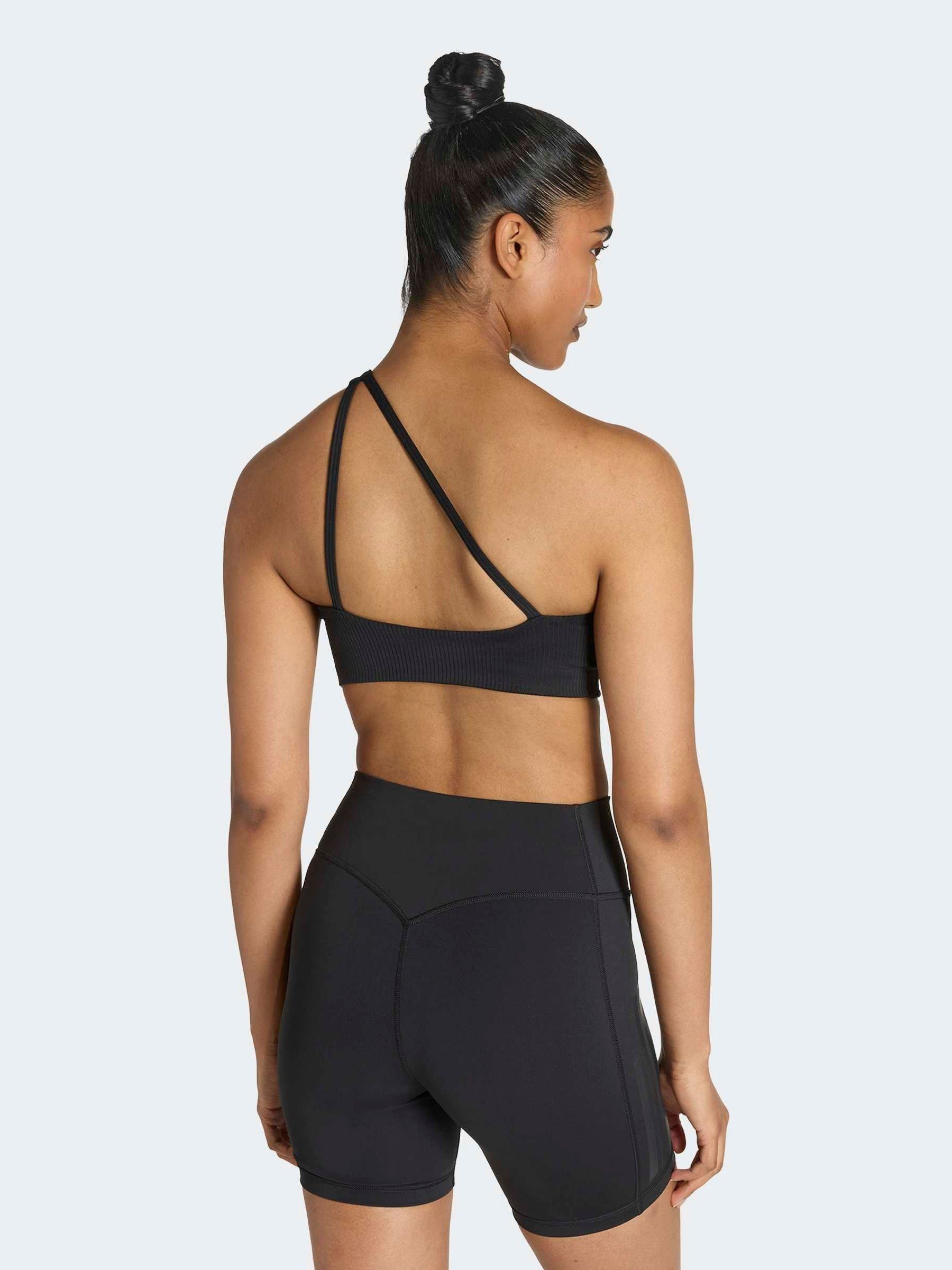 Buy adidas Black Optime Workout Rib One Shoulder Light Support Bra