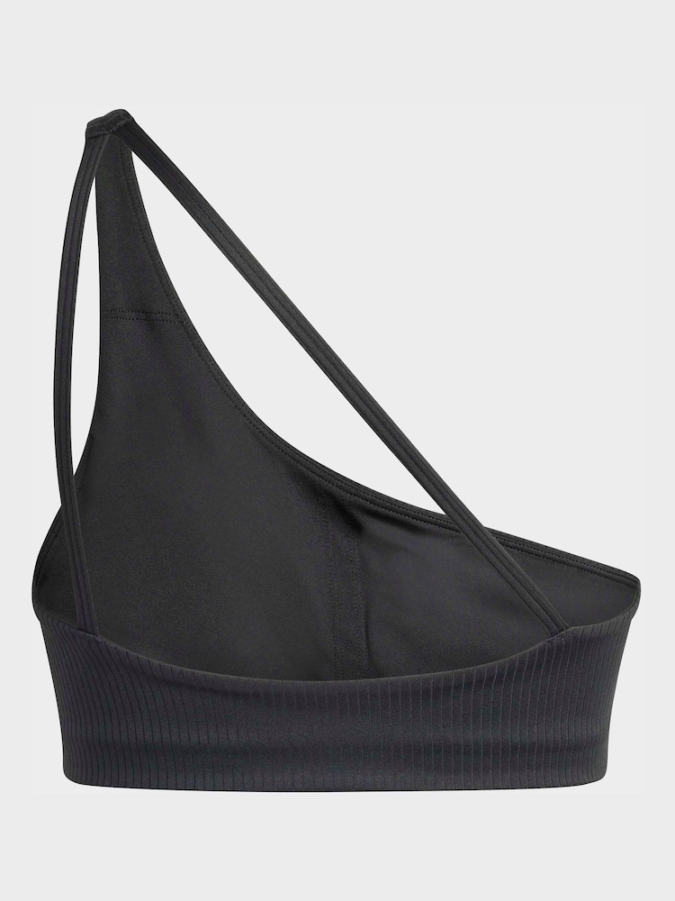 adidas Black Optime Workout Rib One Shoulder Light Support Bra - Image 6 of 6