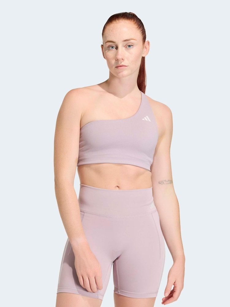 adidas Purple Optime Workout Rib One Shoulder Light Support Bra - Image 1 of 8