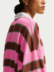 Nike Pink Sicle Stripe Long Sleeve Polo Top - Image 3 of 6
