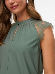 Vero Moda Green Sleeveless Lace Trim Top - Image 4 of 4