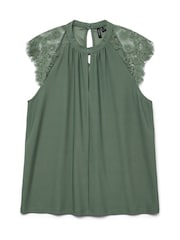 Vero Moda Green Sleeveless Lace Trim Top - Image 5 of 5