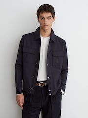 Reiss Navy Americas Lyocell-Cotton Twill Bomber Jacket - Image 1 of 7
