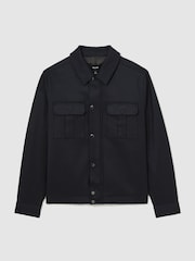 Reiss Navy Americas Lyocell-Cotton Twill Bomber Jacket - Image 2 of 7