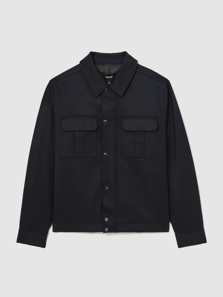 Reiss Navy Americas Lyocell-Cotton Twill Bomber Jacket - Image 2 of 7 Reiss Navy Americas Lyocell-Cotton Twill Bomber Jacket - Image 2 of 7