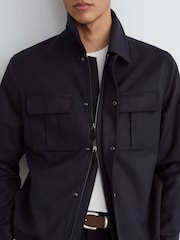 Reiss Navy Americas Lyocell-Cotton Twill Bomber Jacket - Image 3 of 7