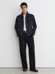 Reiss Navy Americas Lyocell-Cotton Twill Bomber Jacket - Image 4 of 7
