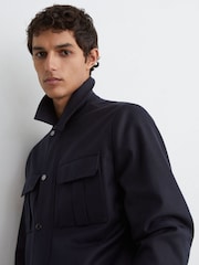 Reiss Navy Americas Lyocell-Cotton Twill Bomber Jacket - Image 6 of 7