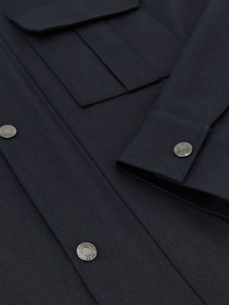 Reiss Navy Americas Lyocell-Cotton Twill Bomber Jacket - Image 7 of 7 Reiss Navy Americas Lyocell-Cotton Twill Bomber Jacket - Image 7 of 7