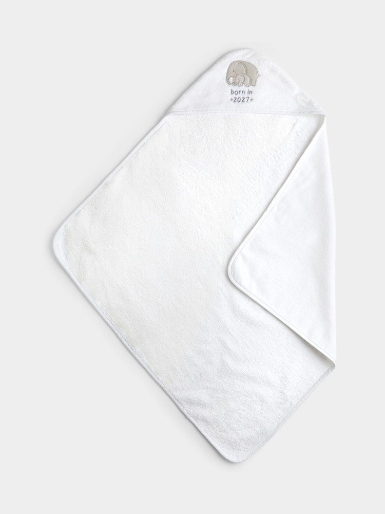 JoJo Maman Bébé Light Grey Born in 2027 Hooded Towel & Wash Mitt - Image 2 of 6 JoJo Maman Bébé Light Grey Born in 2027 Hooded Towel & Wash Mitt - Image 2 of 6