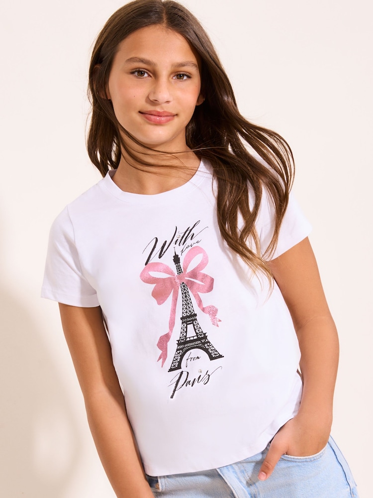 Lipsy White Paris Graphic T-Shirt (5-16yrs) - Image 1 of 5 Lipsy White Paris Graphic T-Shirt (5-16yrs) - Image 1 of 5