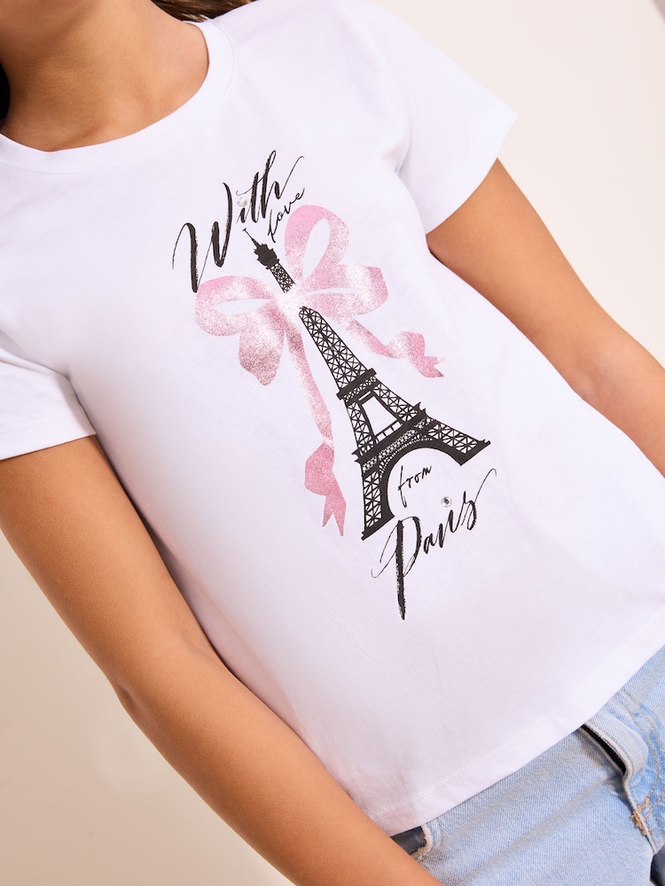 Lipsy White Paris Graphic T-Shirt (5-16yrs) - Image 2 of 5 Lipsy White Paris Graphic T-Shirt (5-16yrs) - Image 2 of 5