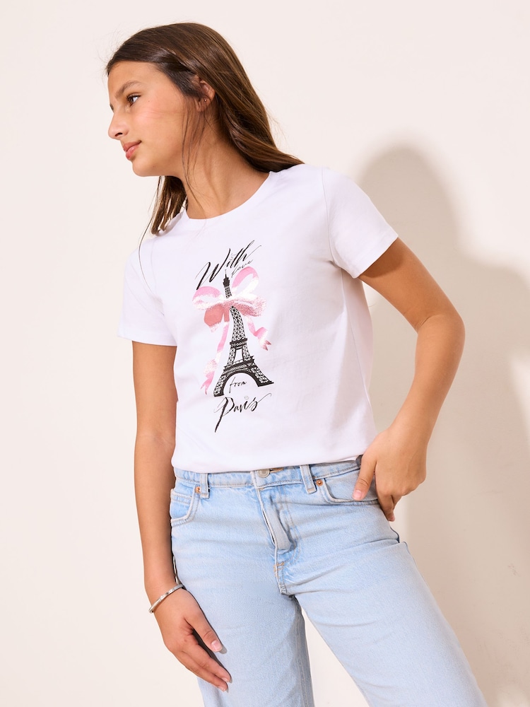 Lipsy White Paris Graphic T-Shirt (5-16yrs) - Image 5 of 5 Lipsy White Paris Graphic T-Shirt (5-16yrs) - Image 5 of 5