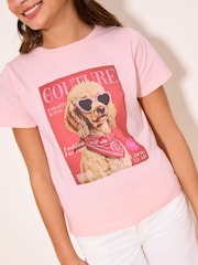 Lipsy Pink Dog Graphic T-Shirt (5-16yrs) - Image 1 of 5
