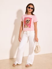 Lipsy Pink Dog Graphic T-Shirt (5-16yrs) - Image 2 of 5