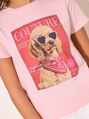 Lipsy Pink Dog Graphic T-Shirt (5-16yrs) - Image 3 of 5