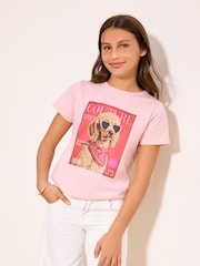 Lipsy Pink Dog Graphic T-Shirt (5-16yrs) - Image 4 of 5
