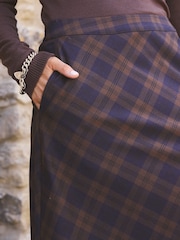 Love & Roses x Binky Chocolate Brown Check Midi Skirt - Image 2 of 4