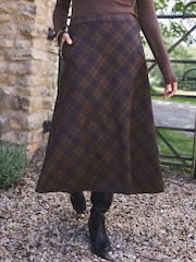 Love & Roses x Binky Chocolate Brown Check Midi Skirt - Image 3 of 4